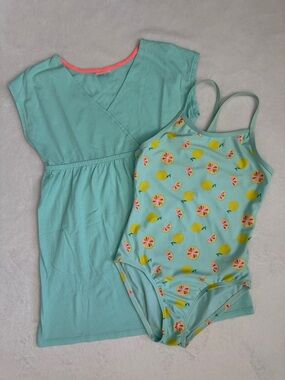 Old Navy & Circo | Lemon Citrus Print One Piece Swimsuit & Coverup Set (M)